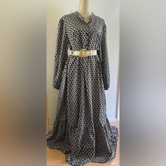 Black and White Long Sleeve Maxi Dress Balloon Sleeve 3XL - Picture 1 of 6